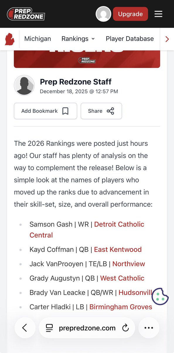 CarterHladki's tweet photo. Thank you @PrepRedzone for the mention as a riser in the 2026 rankings! Blessed to end as the 15th ranked linebacker in the state of Michigan! https://t.co/iBSWbOrQET