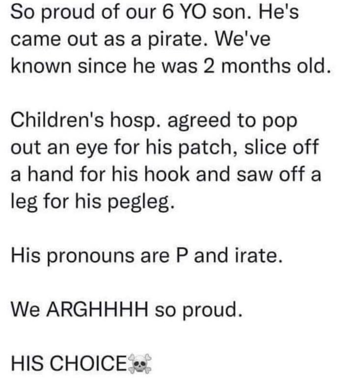 Pablo21905494's tweet photo. @ewarren Does this me we can no longer transition our kids to Pirate?  Arghhhhh....Trump be dammed. https://t.co/sEtP6HhwSk
