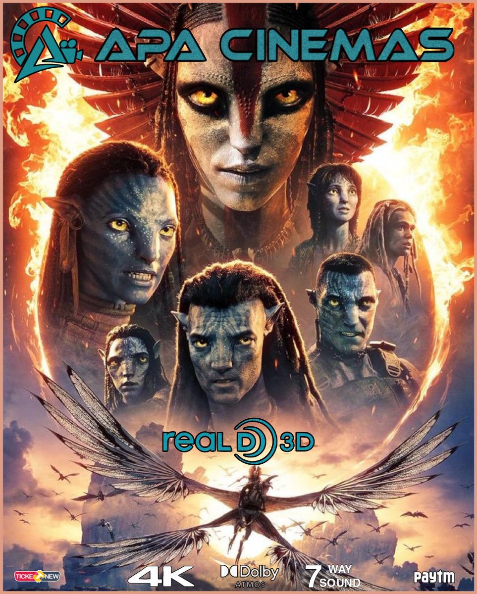 APA_Cinemas_KKD's tweet photo. #AvatarFireandAsh from today!! Watch it in our #Christie4k projection with #22K Lumens best suitable for visuals treats from #JamesCameron at your #APACinemas #Atmos64Channel #DolbyAtmos #4K #3D #7WaySound
@20thcentury
@siddhu_viva
@DolbyIn #avatar3fireandash #avatar https://t.co/6pI1StvEDM