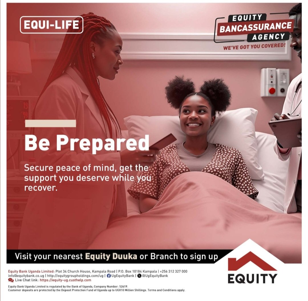 Uncleken256's tweet photo. Worried about unexpected health costs?, With Equi-Life, you don’t have to be

For only UGX 3,000 a month, safeguard your peace of mind with daily hospital cash &amp; end-of-life support

Your safety net is closer than you think. Visit Equity Bank today

#EquiLife | #EquityBankUganda https://t.co/6yCaW143cr