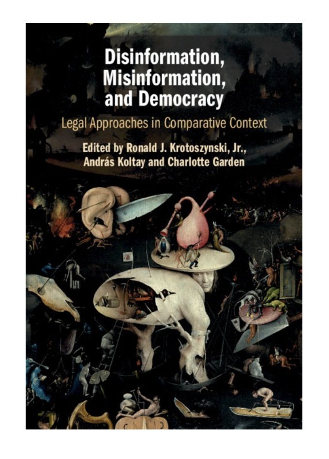 Desinformación y democracia

Este libro editado por Krotoszynski, Jr., Koltay y @charlottegarden usa un enfoque jurídico comparativo para explorar posibles respuestas al efecto negativo de la desinformación sobre la democracia.

Acceso abierto: cambridge.org/core/books/dis…