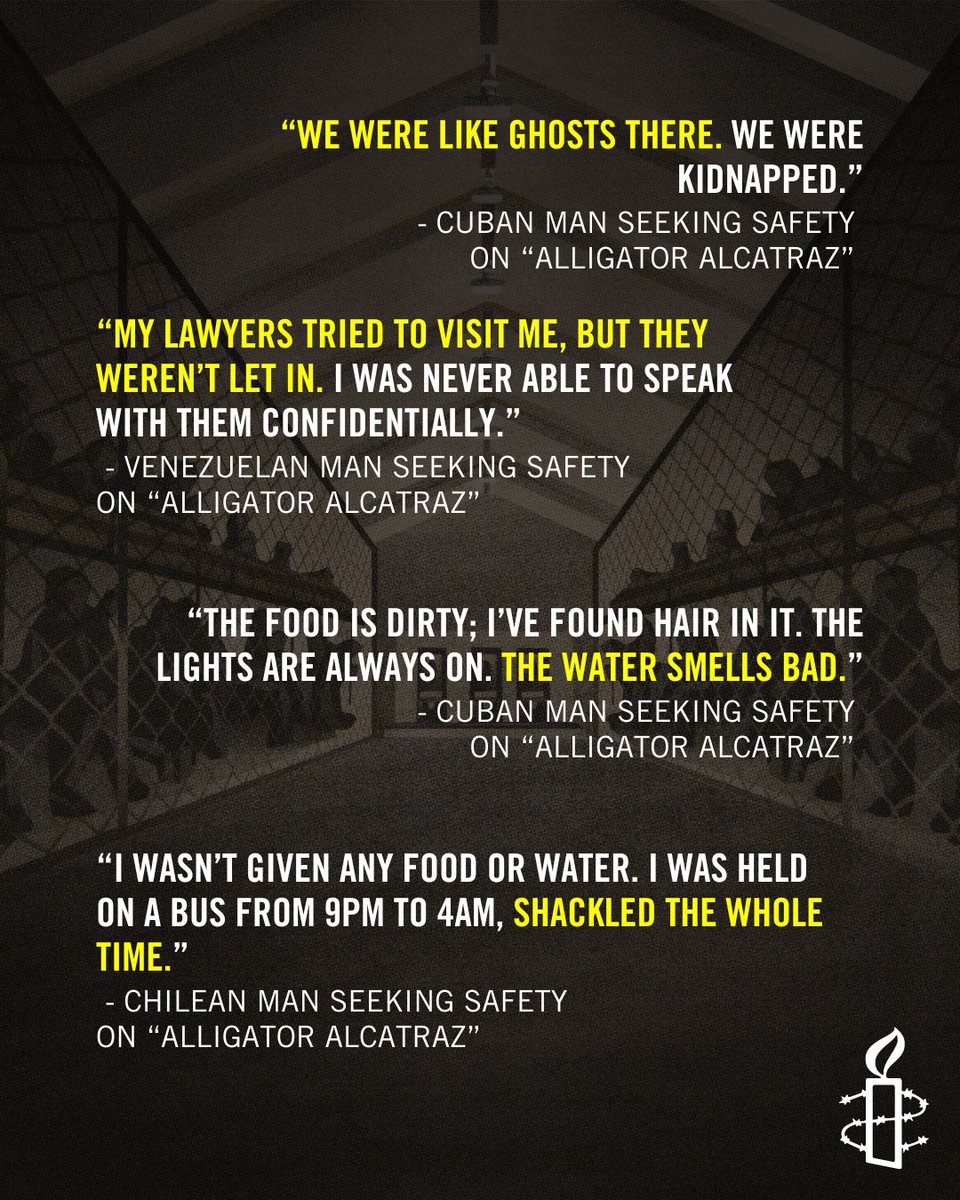 amnestyusa's tweet image. On International Migrants Day, we affirm a simple truth: migrant rights are human rights.

From border walls to detention centers like “Alligator Alcatraz,” migrants are being subjected to cruelty, confinement, and denial of due process. Instead of being able to live with…