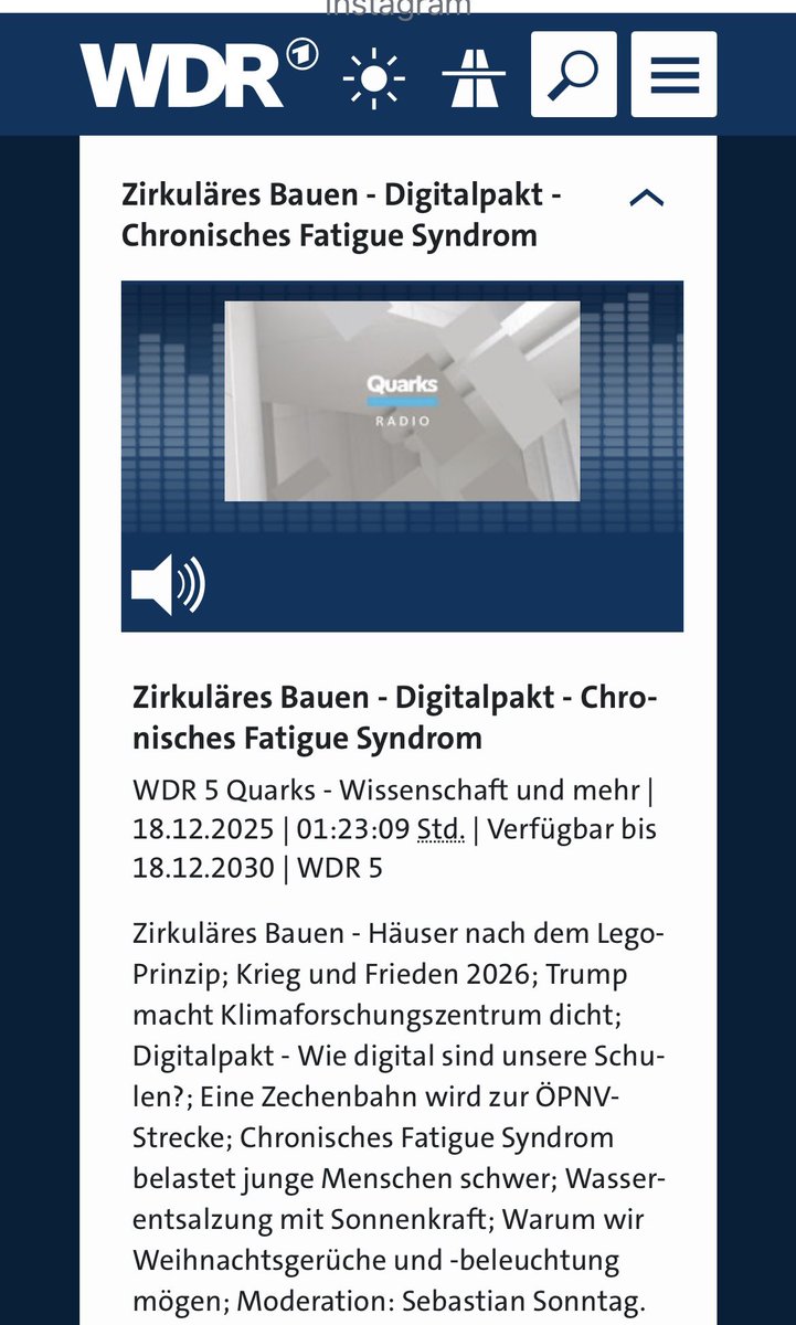 GrandeBettina's tweet image. Gelungener Radio-Bericht von 
@quarkswdr über ME/CFS:

Es war mir eine Freude,
mit einer interessierten wie informierten Journalistin zum Thema zu sprechen!

#MECFS #PEM #Pacing #NoGET #NoRehab #VerySevereME 

Hier ein kurzer Ausschnitt,
Minute 0:58-1:06:

wdrmedien-a.akamaihd.net/medp/podcast/w…