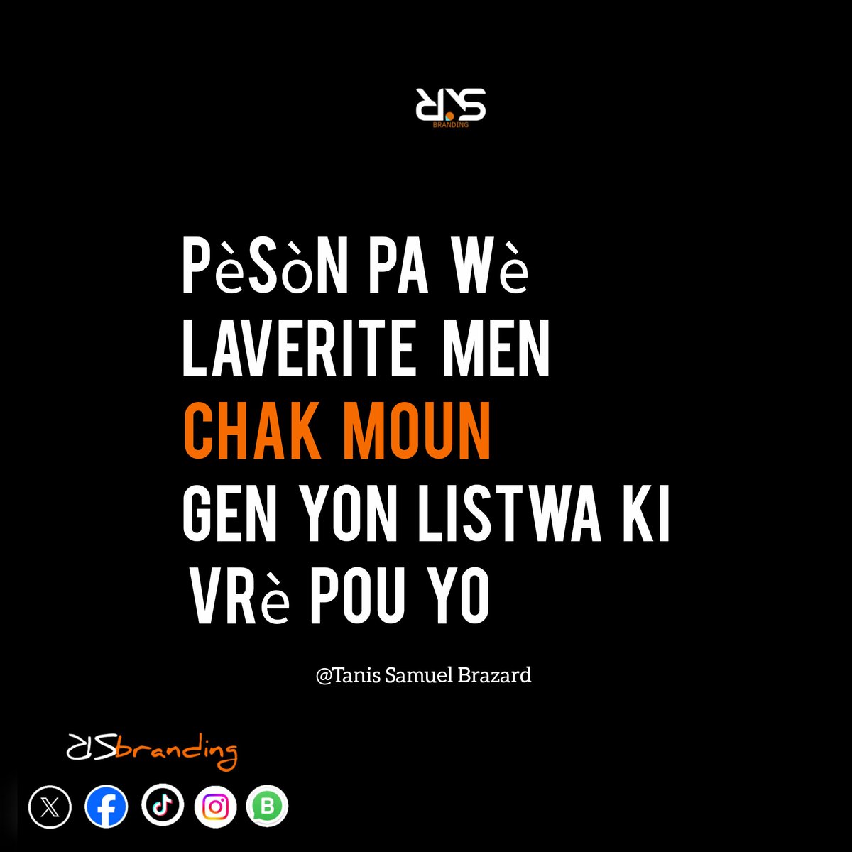 Anpil fwa nou konn nan yon sitiyasyon fòk nou ta mache pòt an pòt pou n esplike nou , di kisa bagay la ye e malgre sa pèsonn pap kwè nou ... se tris 
<a href="/Zetwal_Divin7/">Tanis Samuel Brazard⭐🌟✨</a> fè lide sa pase atravè yon pòs [ X] 
#Rsbrandingtalk #motivation 
#digitalmarketing #tikozzri9
