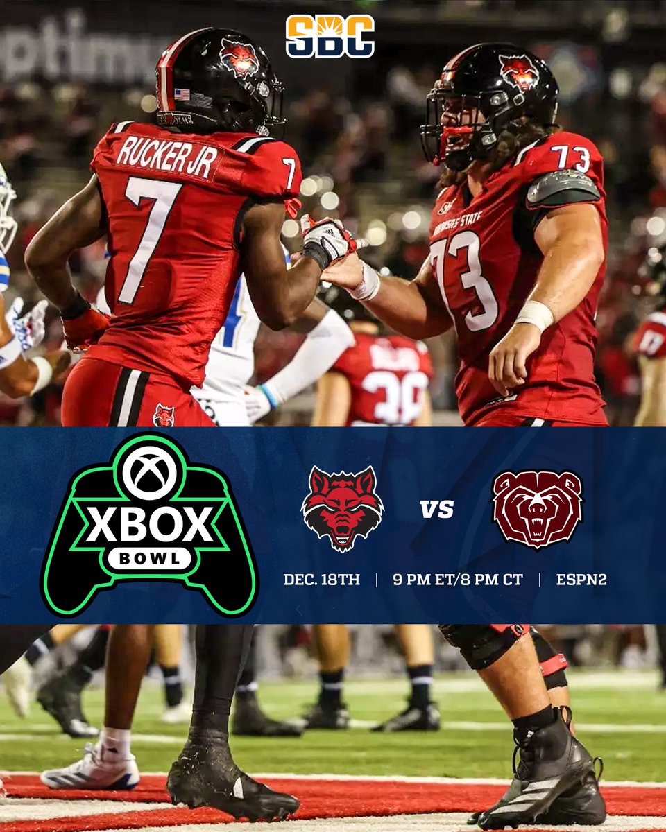 SunBelt's tweet photo. 𝗫𝗕𝗢𝗫 𝗕𝗢𝗪𝗟.

@AStateFB makes its third-straight bowl appearance in the @XboxBowl at 9:00 p.m. ET/8:00 p.m. CT on ESPN2. ☀️🏈 https://t.co/PFhlVLSnjs