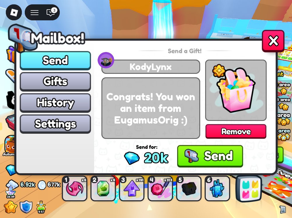 The winner is <a href="/Lynxie_Boss/">kodylynxie</a> ! Congrats! I hope you like it. :)   

Thank you everyone for joining our giveaway :) Please stay tuned on our next giveaway.    

#petsimulator99 <a href="/EugamusOrig2/">EugamusOrig™</a>