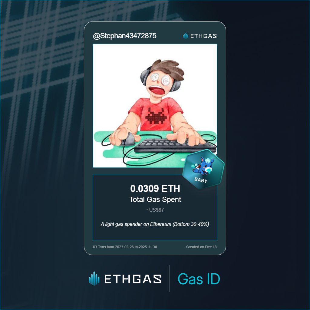 Stephan43472875's tweet photo. Discovered my Gas ID via ETHGas - turning my gas spend into rewards 🫘

As a Baby Jack, I've spent 0.0309 ETH on gas but earned 8 Beans back.

Get your Gas ID and Beans here: https://t.co/ruHckNjQud https://t.co/gXdCsyZaaH