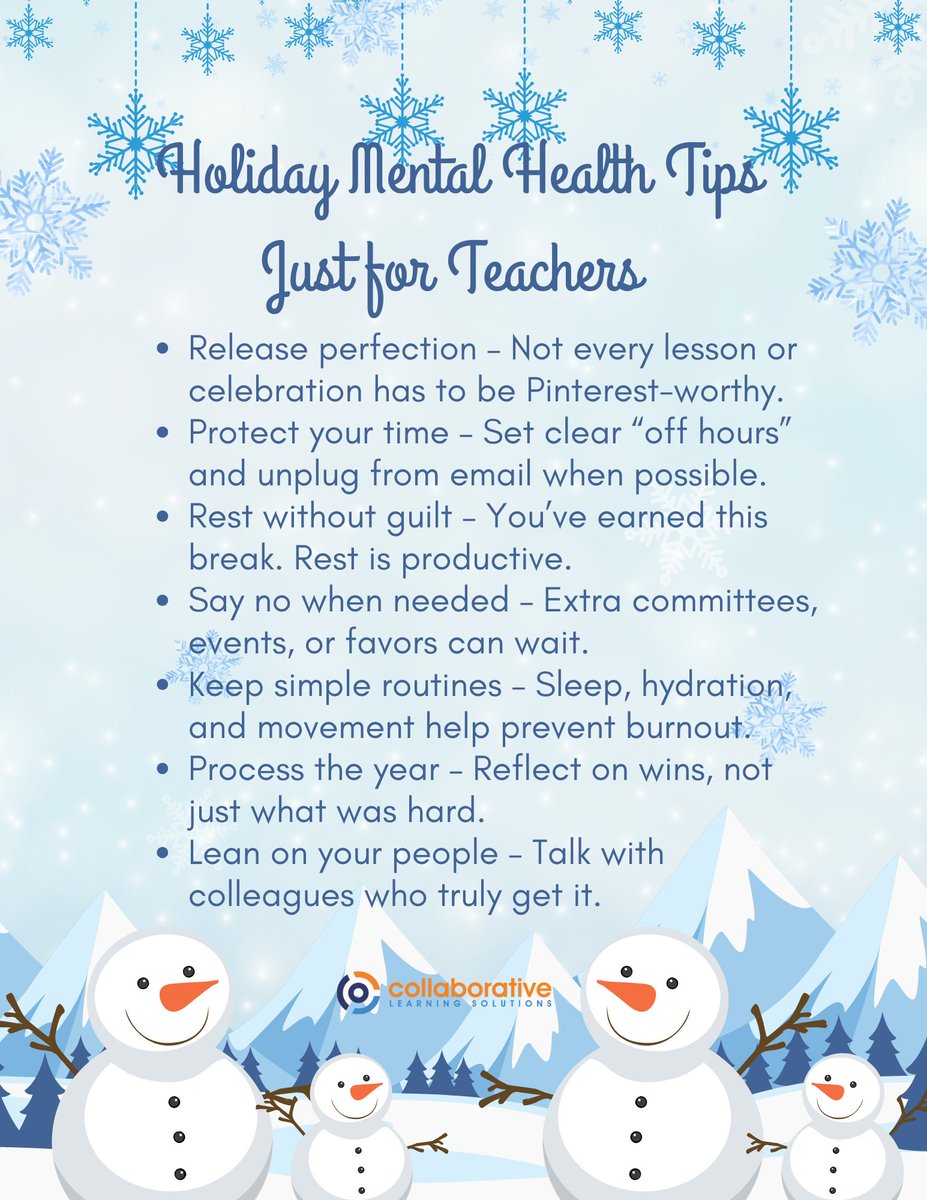 Holiday Mental Health Tips for Teachers

 #TeacherWellness #MentalHealthMatters #HolidaySelfCare #EducatorWellbeing
