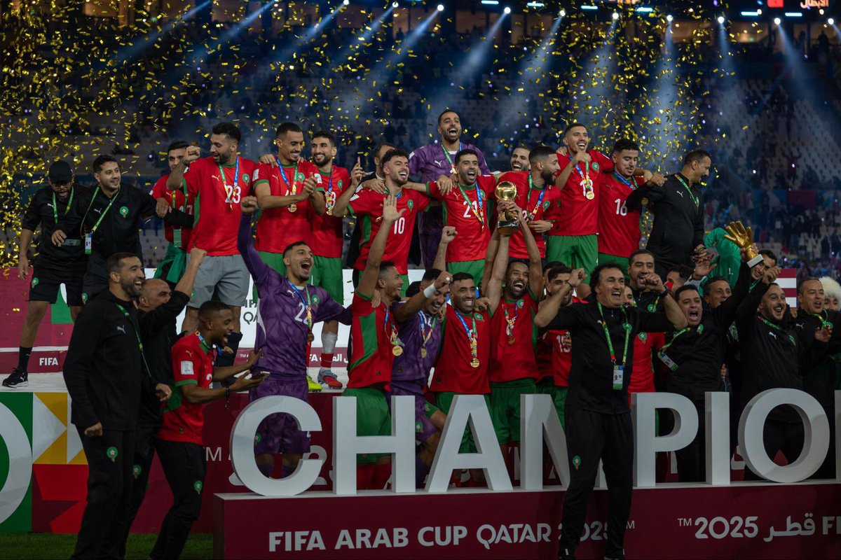 KHK's tweet photo. مع ختام بطولة كأس العرب على أرض الدوحة، نبارك للمنتخب المغربي الفائز بلقب البطولة.
ونفخر بما قدمته الأجهزة الأمنية من دور وأداء مميز في تأمين بطولة آمنة وخالية من الحوادث، وبشراكة واعية من الجماهير التي كانت عنصراً أساسياً في إنجاح هذا الحدث العربي الكبير. https://t.co/z9G2uFk17J