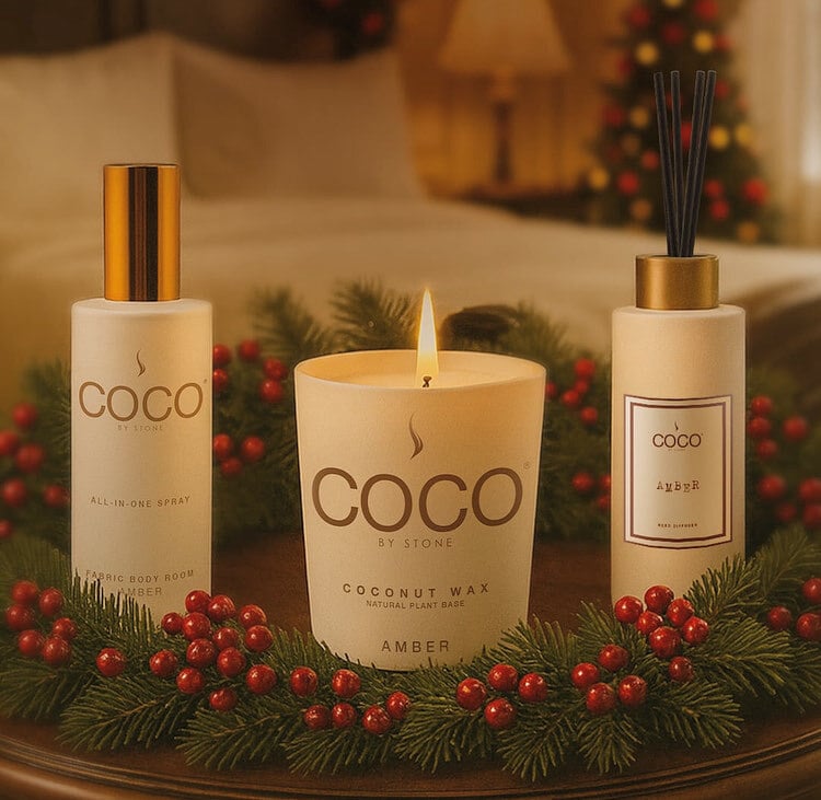 StoneCandles's tweet photo. The COCO by Stone Candle, Room Spray, and Diffuser Gift Pack is a simple introduction to scent layering—using each piece together to create a warm, balanced home.  🎄✨ https://t.co/glpbBmA5fS