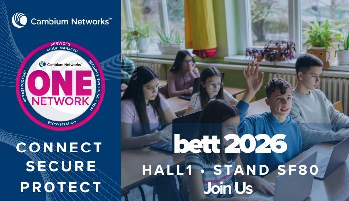 CambiumNetworks's tweet photo. Join us at Bett 2026 in Hall 1 • Stand SF80. See how Cambium Networks’ ONE Network enables partners to deliver secure, scalable, and simple connectivity to education networks around the globe.  

Learn more: https://t.co/aHK2QnQLFz 

#Bett2026 #ONENetwork #EdTech https://t.co/qXRBTbKdFc