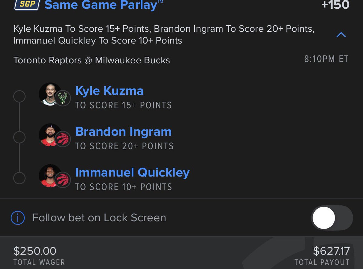 OmniCapper's tweet photo. #NBA POINTS PARLAY โก๏ธ๐จ๐
Kyle Kuzma 15+ points
Brandon Ingram 20+ points
Immanuel Quickley 15+ points
PARLAY +150
2.5 U
LETS GET ROLLING ๐จ๐๐
#Raptors #WeTheNorth #Bucks #FearTheDeer
#RaptorsNation #NBA #NBATwitter
#RaptorsVsBucks #NBARegularSeason
#BrandonIngram #BI
#ImmanuelQuickley #Quickley
#KyleKuzma #Kuz
#NBAGameNight #BasketballCulture #Hoops
#EasternConference #NBAHighlights