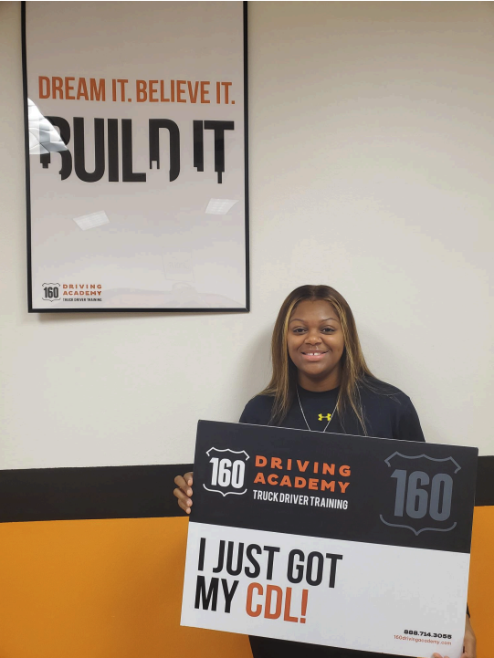 160Driving's tweet image. Zakiyah graduated on 11/17/25, but has been so busy working with her new CDL that she hasn't had a chance to pick up her graduation certificate or take her picture until today, 12/15. According to the state examiner who administered her driving test, she was the absolute BEST…