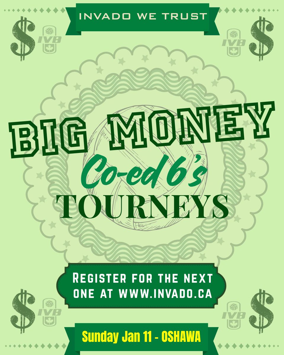 InvadoVB's tweet image. Invado’s BIG MONEY Co-ed 6’s Tourneys Are BACK!

To celebrate our 23rd year, Invado is bringing back our wildly popular BIG MONEY Co-ed 6’s tourneys in 2026!

We’ll be giving away $800 to the Tier 1 CHAMPS of every event along with great Invado clothing for the winners of each…