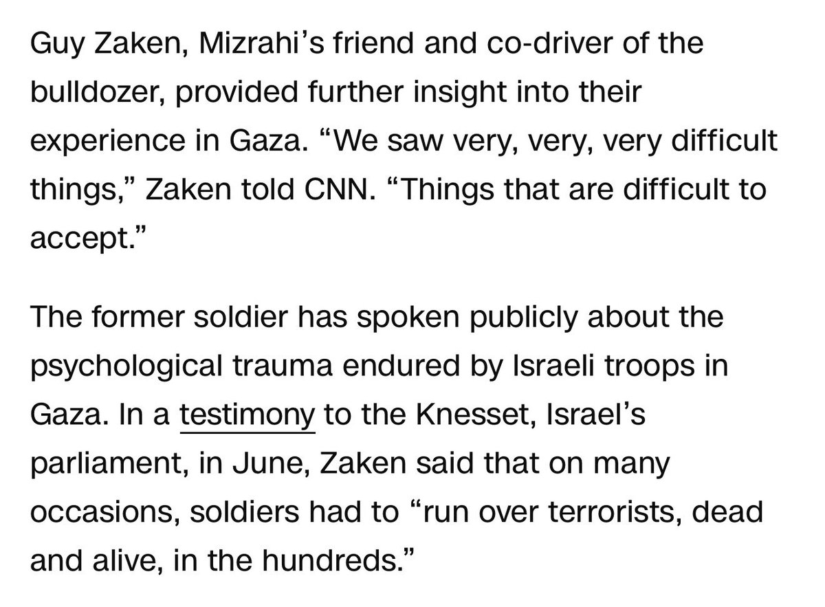IDF soldiers routinely murder and mutilate Palestinians by running them over with their tanks and bulldozers. Some have admitted to doing it *hundreds* of times. For these crimes they are then rewarded with sympathetic CNN profiles about their mental health. We live in hell