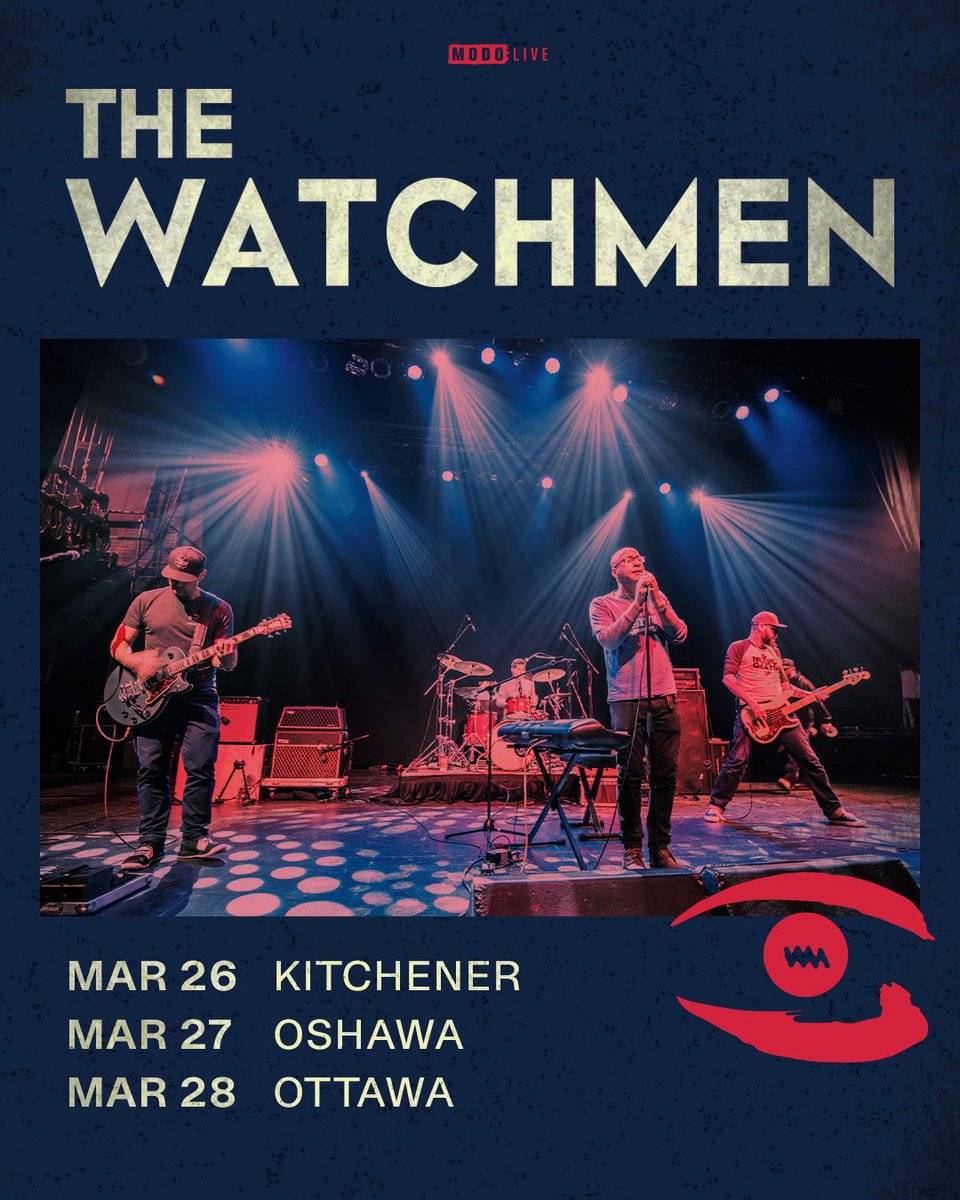 JUST ANNOUNCED: The Watchmen head across Ontario this spring. 

Tickets on-sale now: bit.ly/TheWatchmen-TO… 

March 26 - Kitchener Elements Nightclub Kitchener 
March 27 - Oshawa BOND ST. EVENTS 
March 28 - Ottawa Bronson Centre Music Theatre