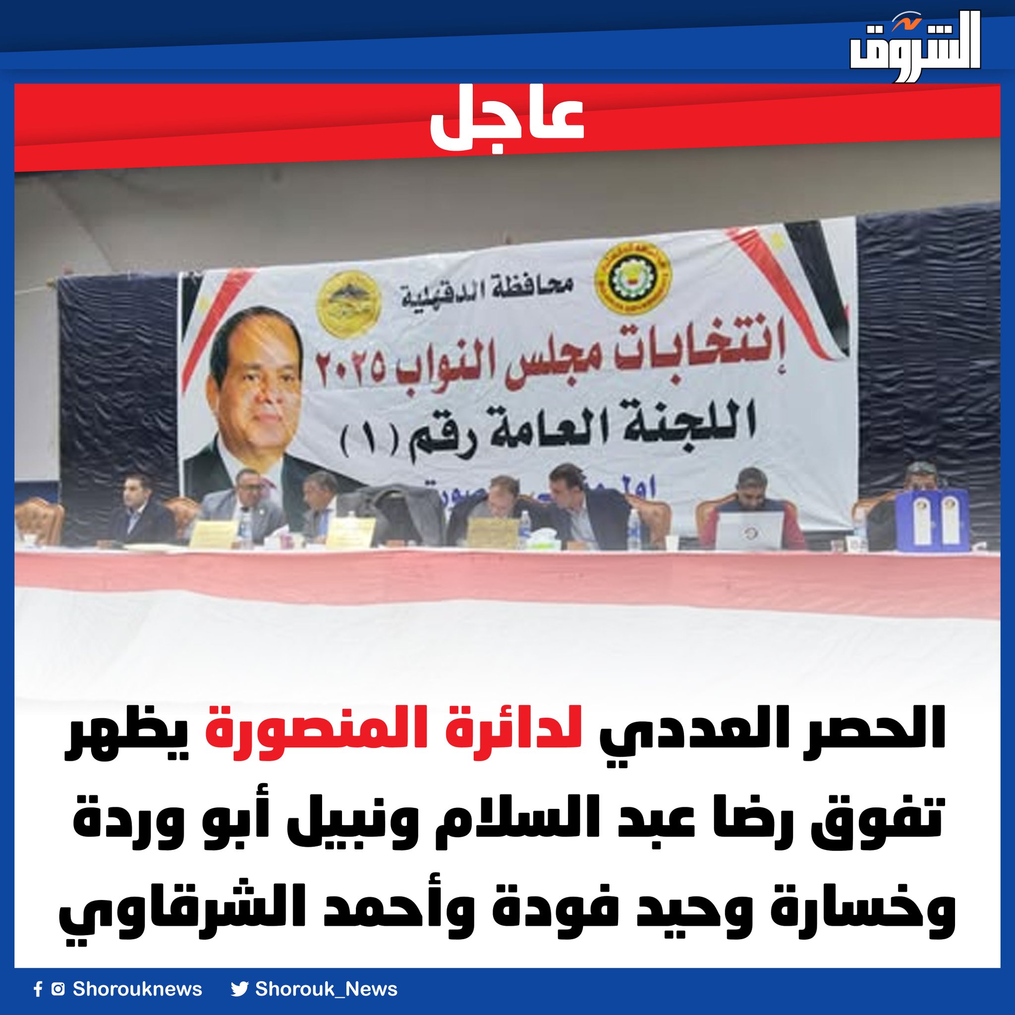 عاجل| الحصر العددي لدائرة المنصورة يظهر تفوق رضا عبد السلام ونبيل أبو وردة وخسارة وحيد فودة وأحمد الشرقاوي 