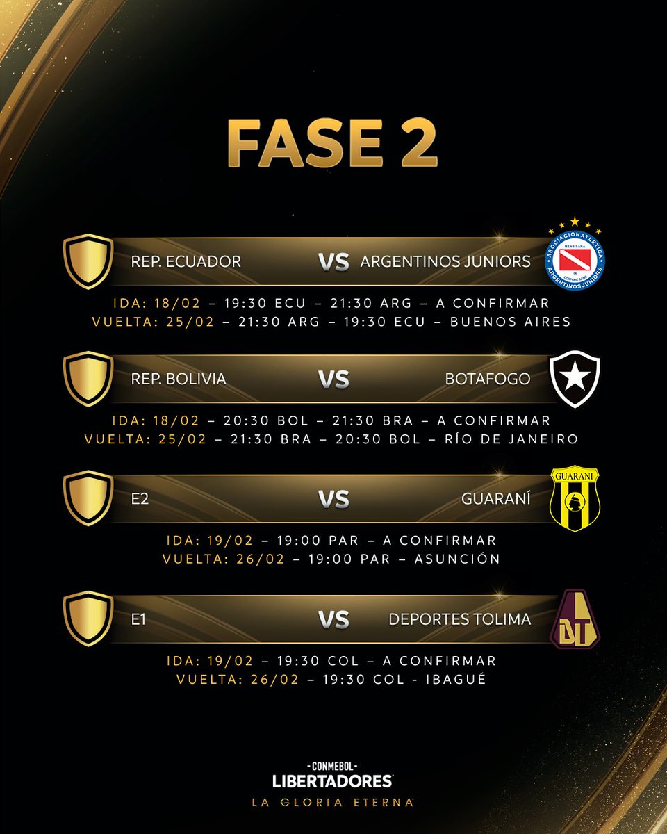 Libertadores's tweet photo. 📅🏆 ¡El fixture de la Fase 2 de la CONMEBOL #Libertadores 2026! 

#GloriaEterna https://t.co/zhaVINtomt
