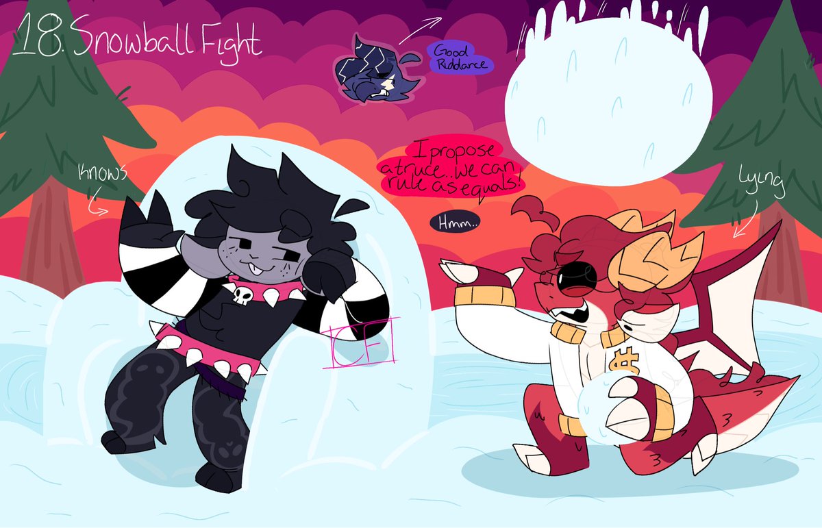 Day Eighteen: Snowball Fight 

I love the Nightmare Critters I wish they were real 

Also I don’t know why but I am really intrigued by this trio’s dynamic 

#SmilingCritters #NightmareCritters #CherryChristmas