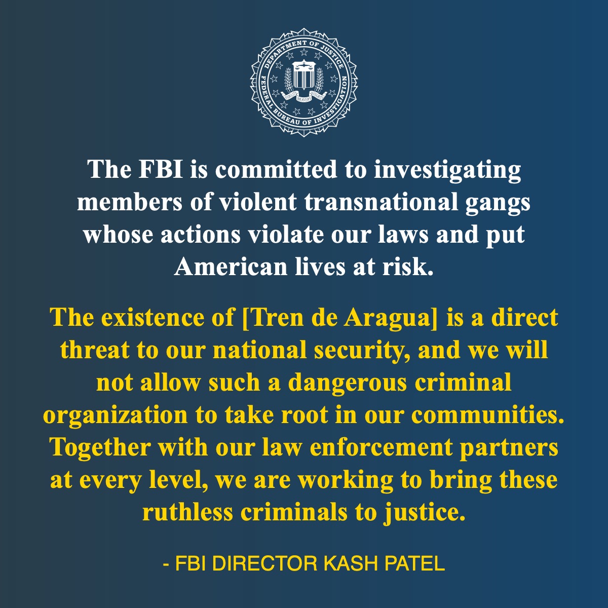 Justice Department Highlights Nationwide Crackdown on Tren de Aragua fbi.gov/news/press-rel…