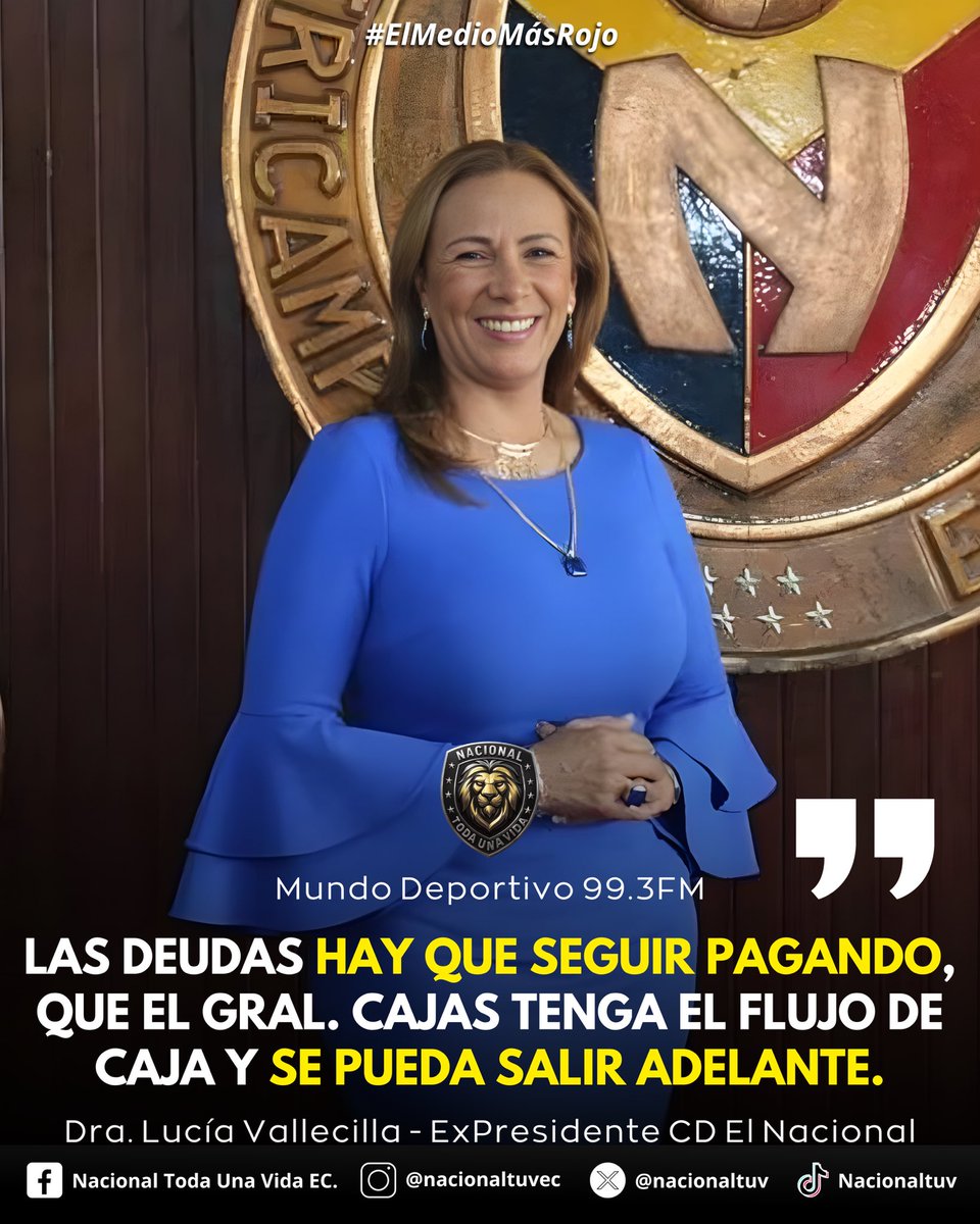 LUCIA VALLECILLA SOBRE SU DEUDA 🗣️🔴

Previo a la final de Copa Ecuador, la Dra. Lucia Vallecilla conversó junto a Mundo Deportivo EC sobre el descenso de El Nacional y la deuda que se mantiene con ella que supera el millón de dólares 💸🔴

🗣️: “Yo siempre he estado dispuesta a