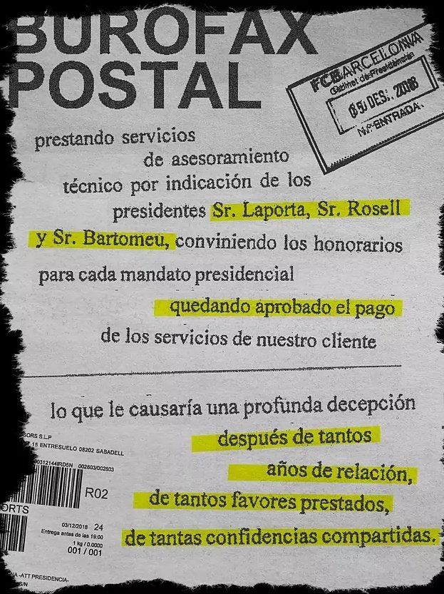 🚨BOMBAZO NEGREIRA🚨

El burofax que envió Negreira al Barça cuando el Barça terminó de pagarle (es decir, cuando dejó el CTA) dice textualmente "prestando servicios por indicación del señor Laporta"

Lo que significa que Laporta MINTIÓ al decir que no conocía a Negreira.