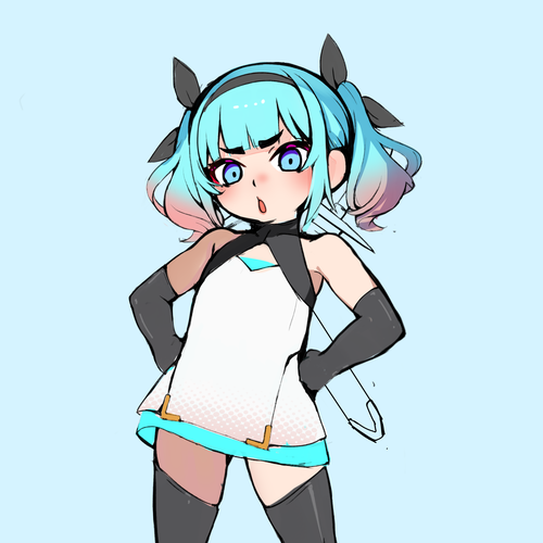 序章のモブヒロイン
(一作目メインヒロインだけれど3部作を1本にするから
本編は削られて出てこないモブ予定)

さっきの話から水色の髪にしてみたんだけれど
どっちの髪型が良いだろう?
(下塗り段階で色塗りや調整はこの後)

あと服は脇出しか三枚目みたいに肩も服あるほうどっちがいい? 