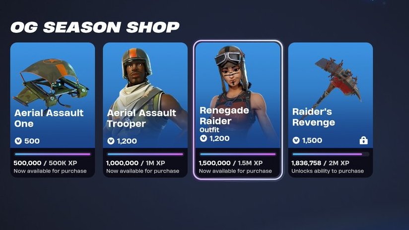 ShiinaBR's tweet image. OG SEASON XP SHOP DROPS TOMORROW

"OG Season Shop / SuperOG" (1x)