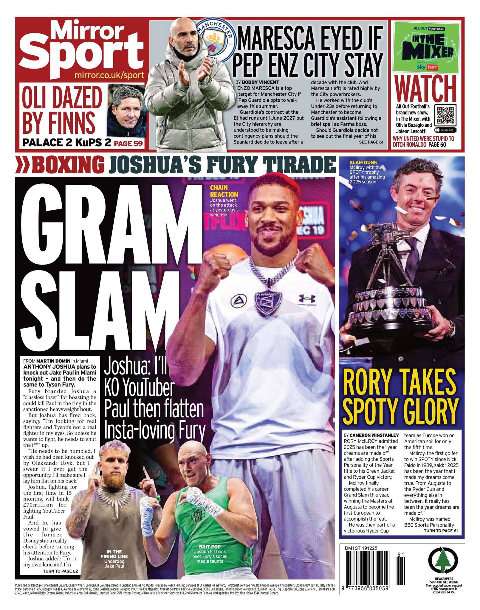 غلاف صحيفة ميرور.. ماريسكا على رادار السيتي. مانشستر سيتي يضع إنزو ماريسكا كخيار بارز لخلافة بيب جوارديولا المحتمل في الصيف المقبل، ضمن خطط بديلة استعدادًا لأي تحول في المستقبل.. تعادل مثير في الدوري. كريستال بالاس وكوبس يتعادلان في مباراة قوية (2 2)، في واحدة من مواجهات الجولة التي شهدت تنافسًا كبيرًا حتى النهاية.. ضغوط الملحق تستمر. إيبسويتش يدخل مرحلة الملحق الحاسمة تحت ضغط النتائج قبل المواجهات الفاصلة، بينما يسعى الفريق لفرض سيطرته.. MirrorSpo 