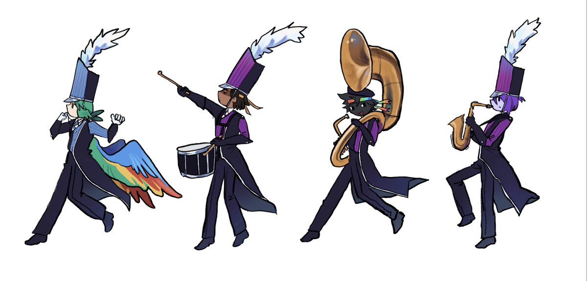 spuuuncy's tweet image. #unstablemarchingau quartet lineup but I drew them in full uniform
i promise I will draw a background next time..