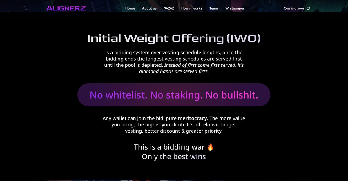 It will be the go-to platform for fixing the issues associated with token launches, when <a href="/AlignerZ_Labs/">AlignerZ Labs</a> is eventually launched. 

It's about ending the competitive "gas wars" and the first-come-first-serve model. 

At the heart of AlignerZ is the Initial Weight Offering, or IWO.