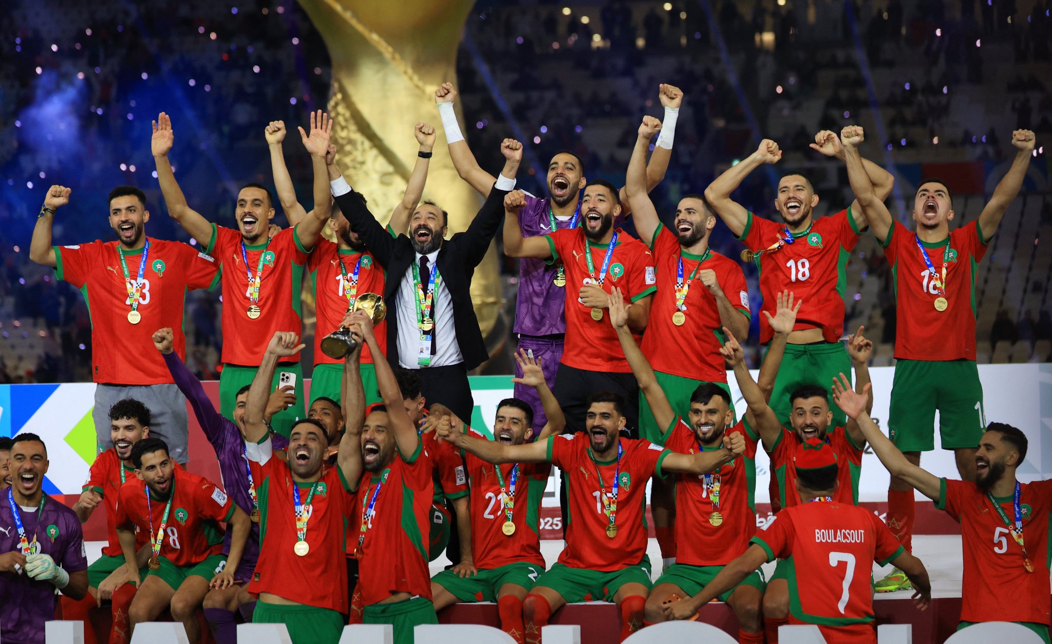 إنجازات منتخب المغرب خلال عام 2025. كأس أفريقيا للاعبين المحليين 2025 التتويج بالبطولة. كأس أمم أفريقيا تحت 17 عامًا 2025 التتويج بالبطولة. كأس أمم أفريقيا تحت 20 عامًا 2025 وصافة البطولة. كأس أمم إفريقيا للسيدات للصالات 2025. كأس العالم تحت 20 عامًا التتويج بالبطولة. كأس العالم تحت 17 عامًا ربع النهائي + أكبر فوز في تاريخ البطولة. التأهل إلى كأس العالم 2026. كأس العرب 2025 
