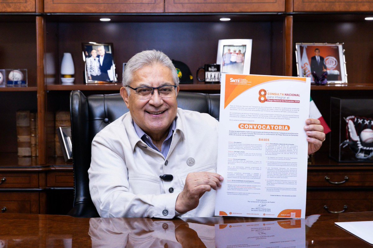 📢 ¡Únete! ✏️ El #SNTE invita a los trabajadores de la educación a participar en la Octava Consulta Nacional, con la que se integrará el #PND. Contamos contigo para definir nuestras principales demandas para el 2026 🤝