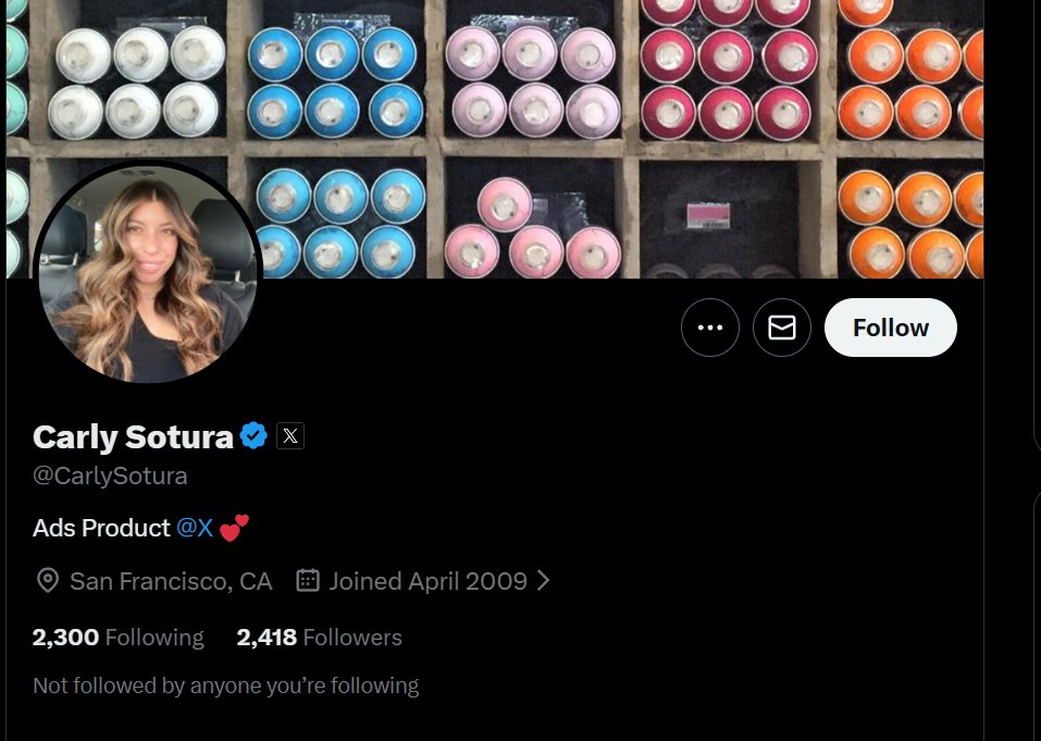 She works for product Ads. I feel like $products is about to get that x badge soon. Many people are already speculating that X will be a breakthrough into the e-commerce industry, as Elon Musk wants an all-in-one platform. Imagine the potential it has ....