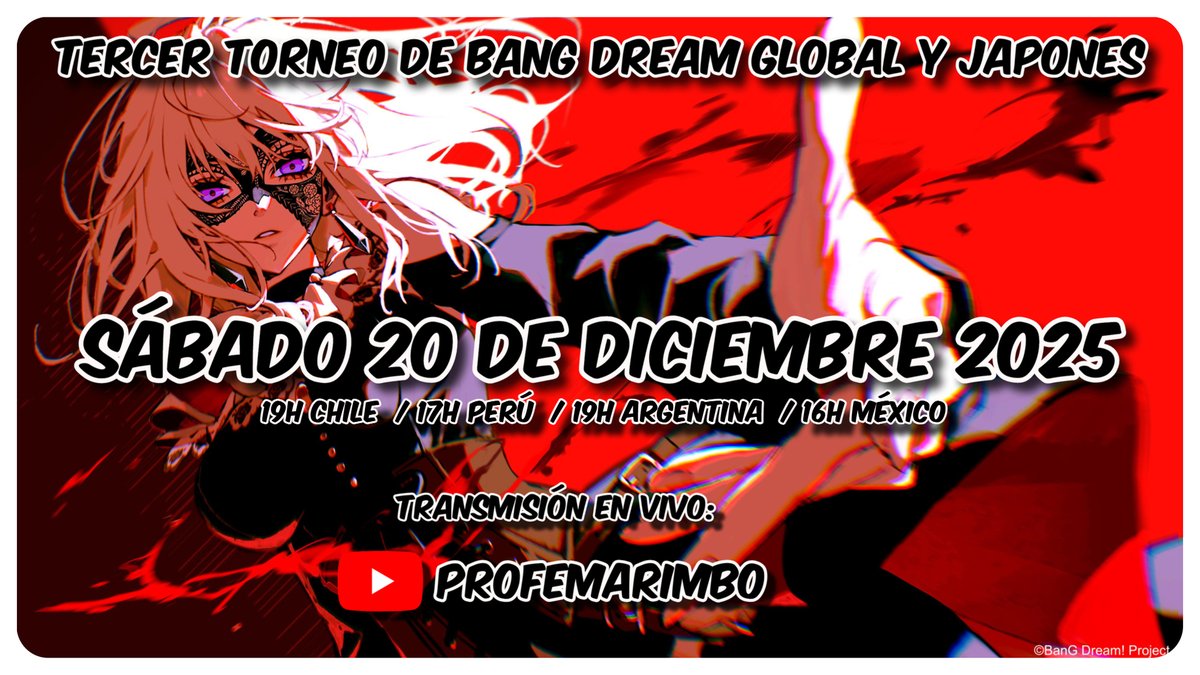 profemarimbo's tweet photo. Chicos ya quedan menos de 48h para el cierre de las inscripciones del torneo de bandori

Inscripciones: https://t.co/XX2Z8NnwkK
Trailer del Evento: https://t.co/AhCjkfMfWV

Si pueden ayudar a compartir con un retwit se los agradeceria https://t.co/9uQA5aQYBa