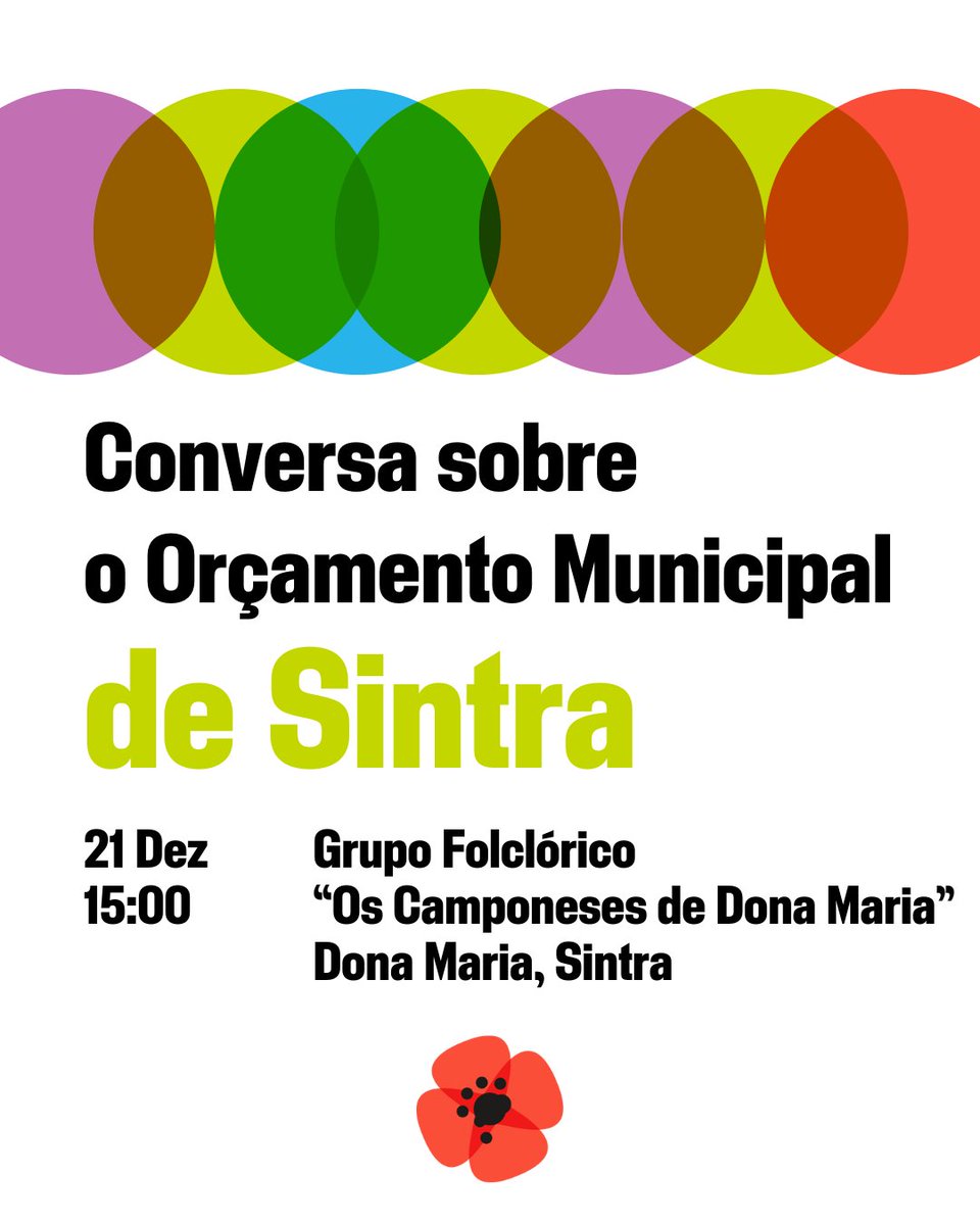 O que não está no Orçamento Municipal? A resposta é LIVRE. 
Vem ter connosco e conta-nos quais são as tuas ideias para Sintra. Estamos à tua espera, no dia 21 de dezembro, às 15h, no Grupo Folclórico “Os Camponeses de Dona Maria”, na freguesia de Almargem do Bispo.