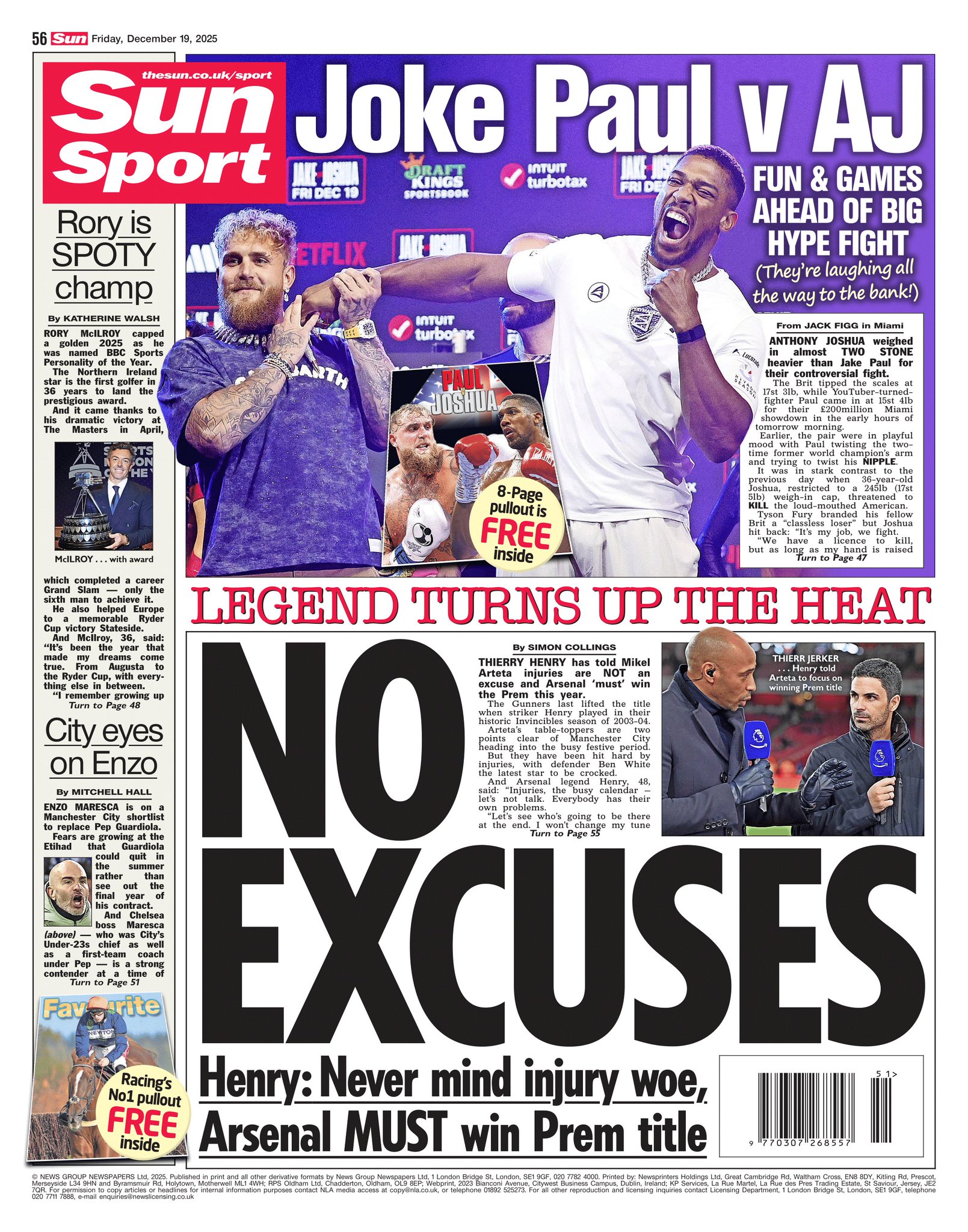 غلاف صحيفة ذا صن.. هنري: لا مكان لحجج الإصابات أرسنال يجب أن يفوز بلقب البريميرليغ.. تييري هنري شدد على أن الإصابات ليست عذرًا، مؤكدًا أن أرسنال مطالب بالتتويج بالدوري الإنجليزي هذا الموسم.. النجم الفرنسي أشار إلى أن الفرق الكبرى تُحاسَب على النتائج، مهما كانت الظروف، داعيًا الفريق للتركيز وعدم البحث عن مبررات.. السيتي يراقب المدرب إنزو. إنزو ماريسكا على قائمة مانشستر سيتي كخيار محتمل لخلافة بيب غوارديولا في حال قرر الرحيل.. ماريسكا يحظى بتقدير كبير داخل النادي بعد عمله السابق مع فرق الشباب وتجربته كمساعد لبيب.. Sunsport 