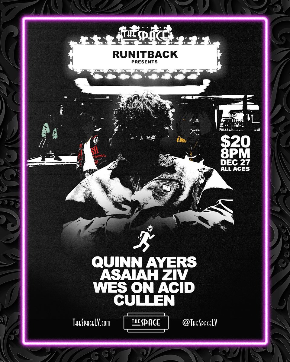 thespacelv's tweet photo. Did you grab your tickets yet? 👀

runitback! Radio Presents @QuinnAyers, AsaiahZiv, @WesonAcid, &amp; Cullendayne for a night of  sounds from some of the most intriguing artists in the Las Vegas music scene.

📅 Dec 27
⏰ 8:00–11:05 PM (Doors/Show at 8)
🎟 https://t.co/dH0yytaHRq https://t.co/GGMMPZAEA0