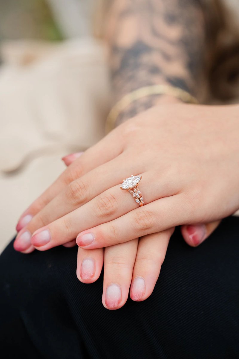 Absolutely gorgeous photos (and the ring, ofcourse 😉) from Aaron R.'s  lakeside proposal! In frame: Butterfly And Bee Vine Twist Lab Engagement  Ring with Marquise diamond, image size:800x1200