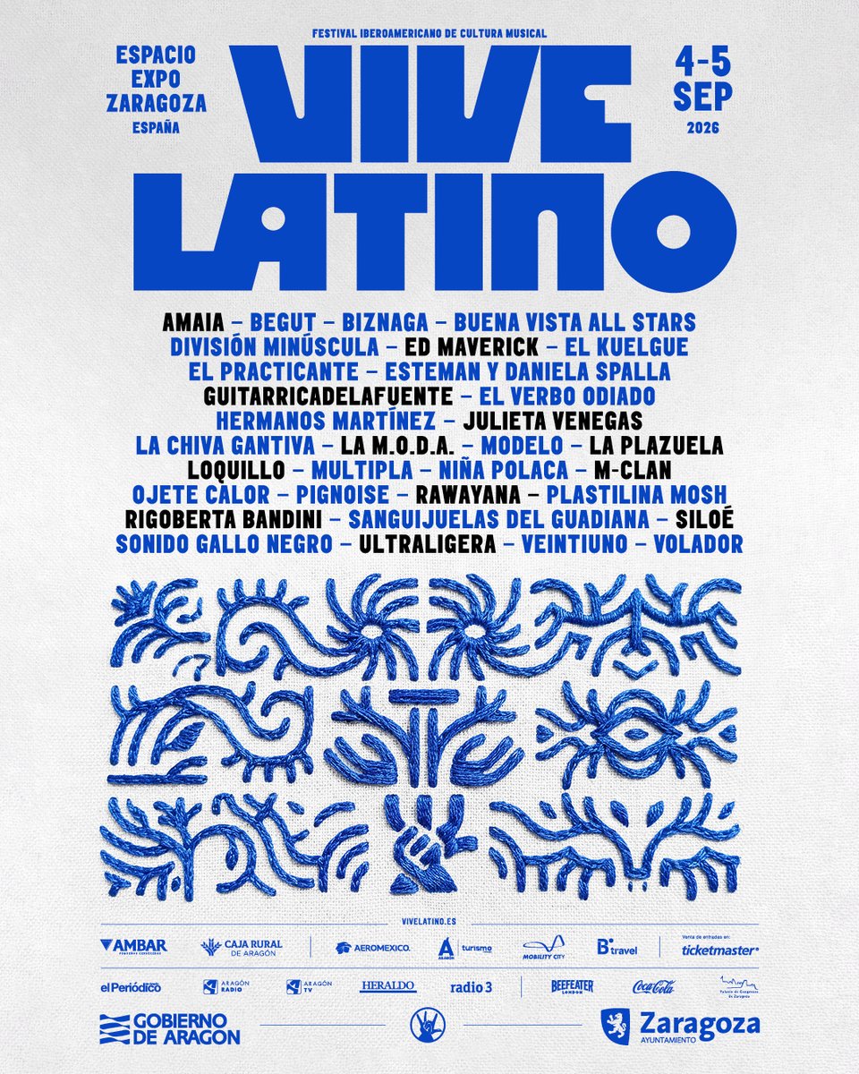 Vive Latino España 2026 anuncia lineup. 🇪🇸

El festival regresa a Zaragoza los días 4 y 5 de septiembre con un cartel que incluye a Amaia, Julieta Venegas, Loquillo, Rigoberta Bandini, Ed Maverick, Rawayana y más.

Checa toda la info en: bit.ly/4pWiyQY