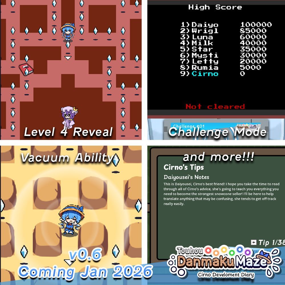 Version 0.6 is coming out next month! Cirno is working hard for an update larger than the last. The game is coming together with a new level, a new ability, a new mode, and a much needed quality of life update across the entire game. Give Cirno all the support!