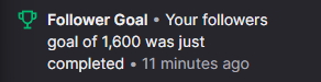 Today we hit 1.6k followers on Twitch, it's such a crazy thing to see that number honestly. Thank you all to those who have followed and shown support over the years. I'm grateful to have the community that I have <3