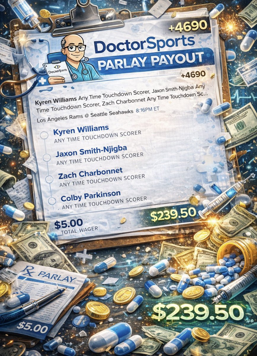 DoctorSports33's tweet image. DOCTOR SPORTS TNF PARLAY PAYOUT

MUST LIKE &amp;amp; FOLLOW @DoctorSports33 

SOMEONE WILL WIN $50 IF THIS HITS

EXTRA ENTRY PER RETWEET

winible.com/checkout/14941…

@DoctorsportsHQ #vip #touchdown #TD #parlay #Giveaway #payout #WINNER #fyp #fypviraltwitter #fypシviral #fypage