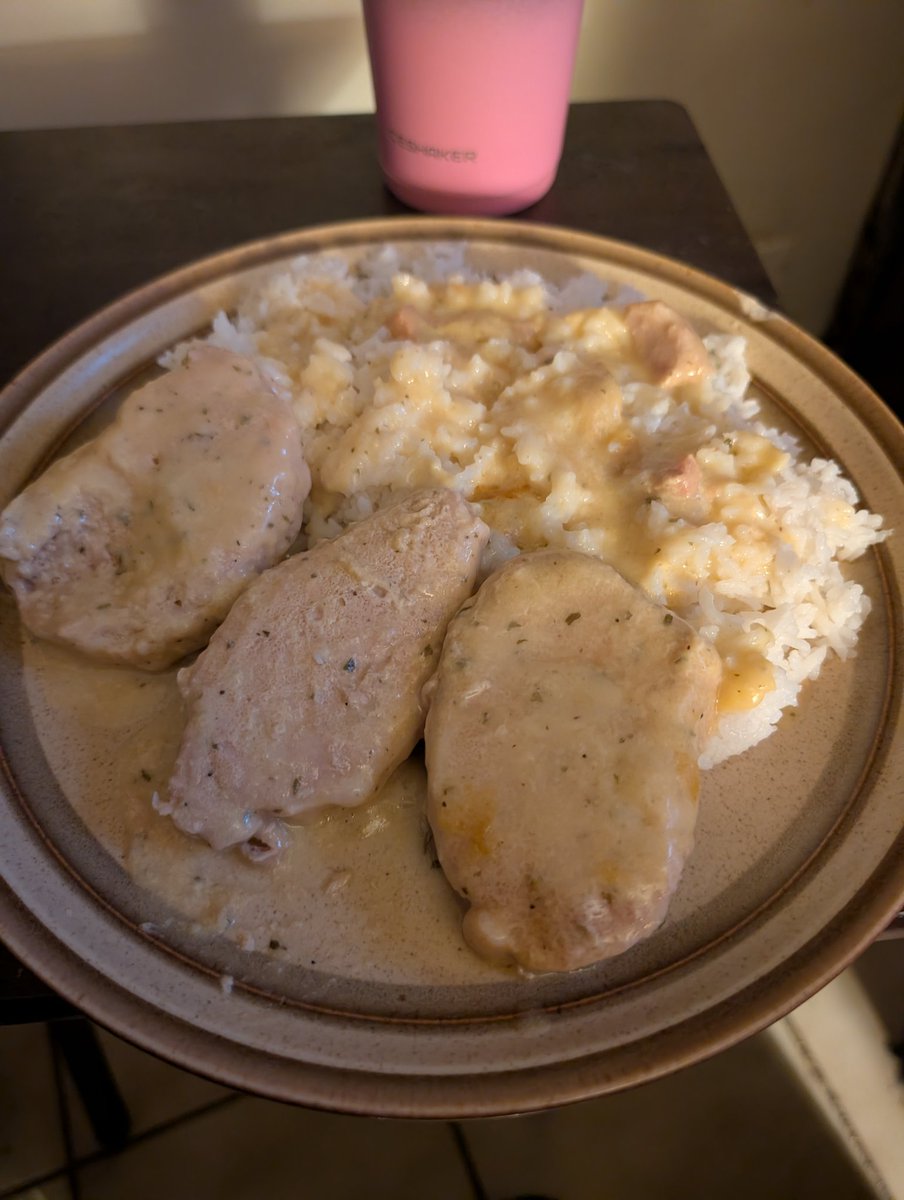 SquareOneYT's tweet image. Made a new recipe tonight. Ranch Pork Chops in the slow cooker and side of rice. It's REALLY good and was super simple to make.