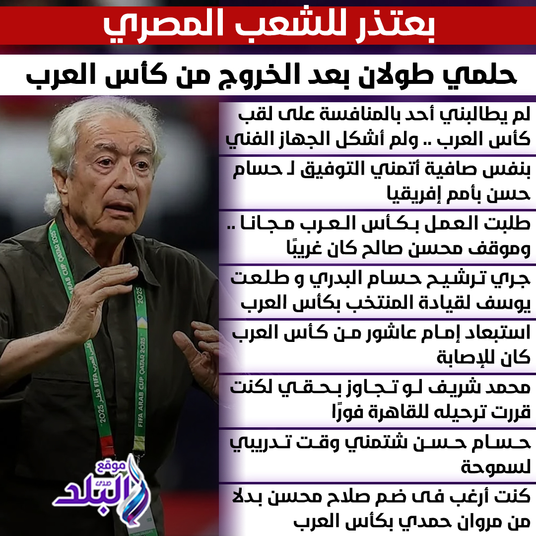بعتذر للشعب المصري.. حلمي طولان بعد الخروج من كأس العرب #صدى_البلد 