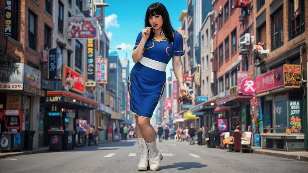 KedrickBurton's tweet photo. Miss Korean Secretary (@joonheekim_) As Chun-Li from Street Fighter (@StreetFighter). 🙂💗🇺🇸 #KoreanSecretary #ChunLi #StreetFighter #JoonHeeKim #AIMirror #AIDressUp #BrunetteThursday #AIBackground https://t.co/H0gIo8Kf1g