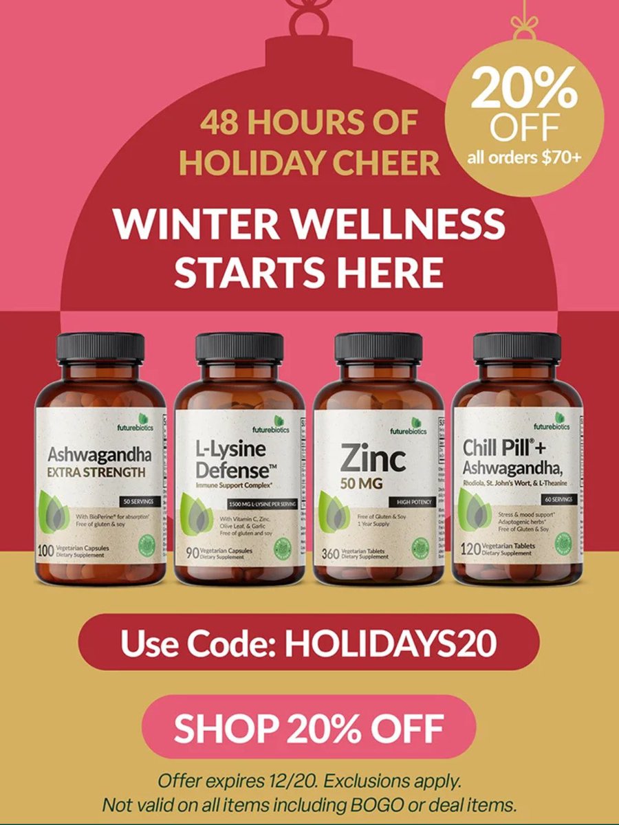 Futurebiotics's tweet photo. Don’t forget to gift yourself this holiday season. ✨🎁 Shop now!

https://t.co/uZzEOF2kLY

#futurebiotics #wellnessgifts #supplements #healthgoals #healthjourney https://t.co/1TrrN5rd77