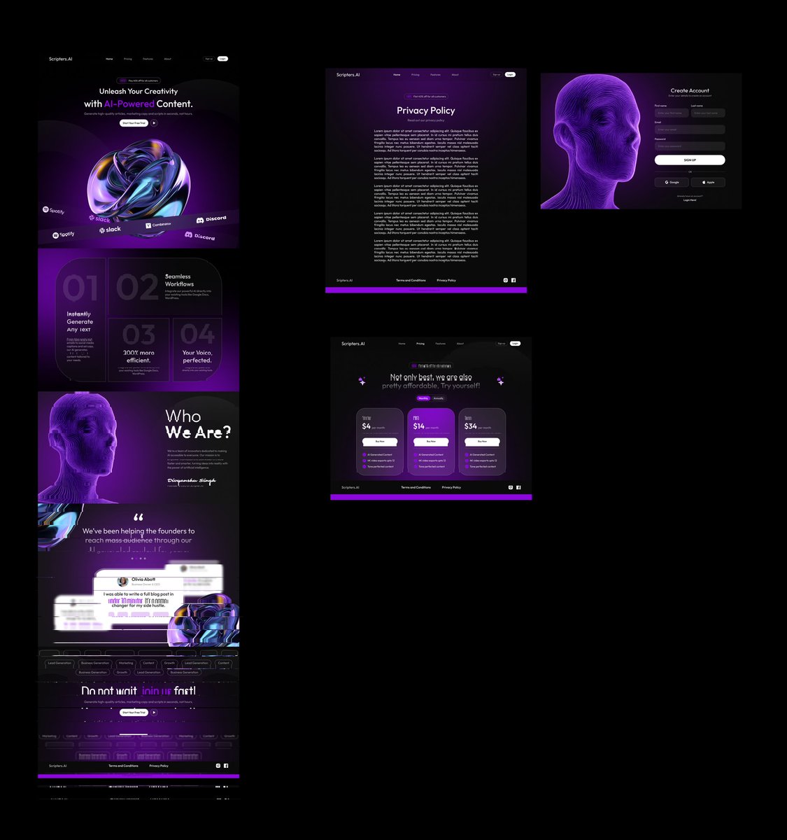 Mogganny's tweet image. Scripters.AI a website for easy writings and content.
 Made with figma @figma