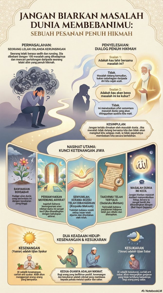Nasihat Dr. Kamilin Jamilin yang sangat mendalam. Kita lahir tidak membawa masalah dan mati juga tidak akan membawa masalah ini ke kubur.

Jika ia tidak ada di awal dan tidak ada di akhir, maka kenapa perlu kita biarkan ia merosakkan ketenangan hati di pertengahan jalan?