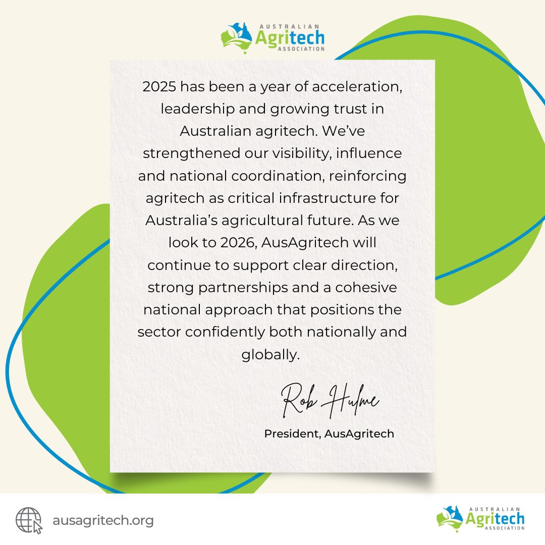 AusAgritech's tweet photo. A big year for Australian agritech.

Thank you to our members, partners and supporters for helping us Connect, Promote and Advance the sector. 

#AusAgritech #AgTech #AustralianAgriculture #InnovationInAg #ConnectPromoteAdvance #AgInnovation https://t.co/VApR0NGD9p